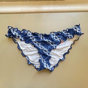 Victoria's Secret Bikini Swim Bottom The Ruffle Cheeky Small Blue White Tie Dye